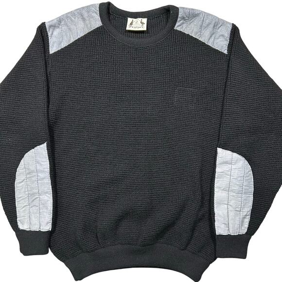 Vintage Hysport Pure New Wool Crewneck Sweater Black Grey - Picture 2 of 4